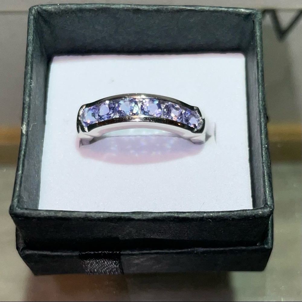 Vintage 10K White Gold Tanzanite Bar Ring - size 8